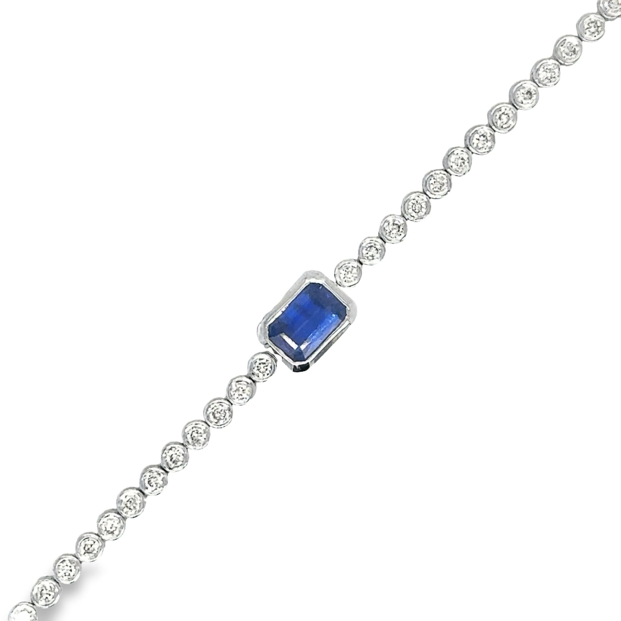 14K White Gold Sapphire Oct With Diamond Tennis Bracelet  1.43 TCW