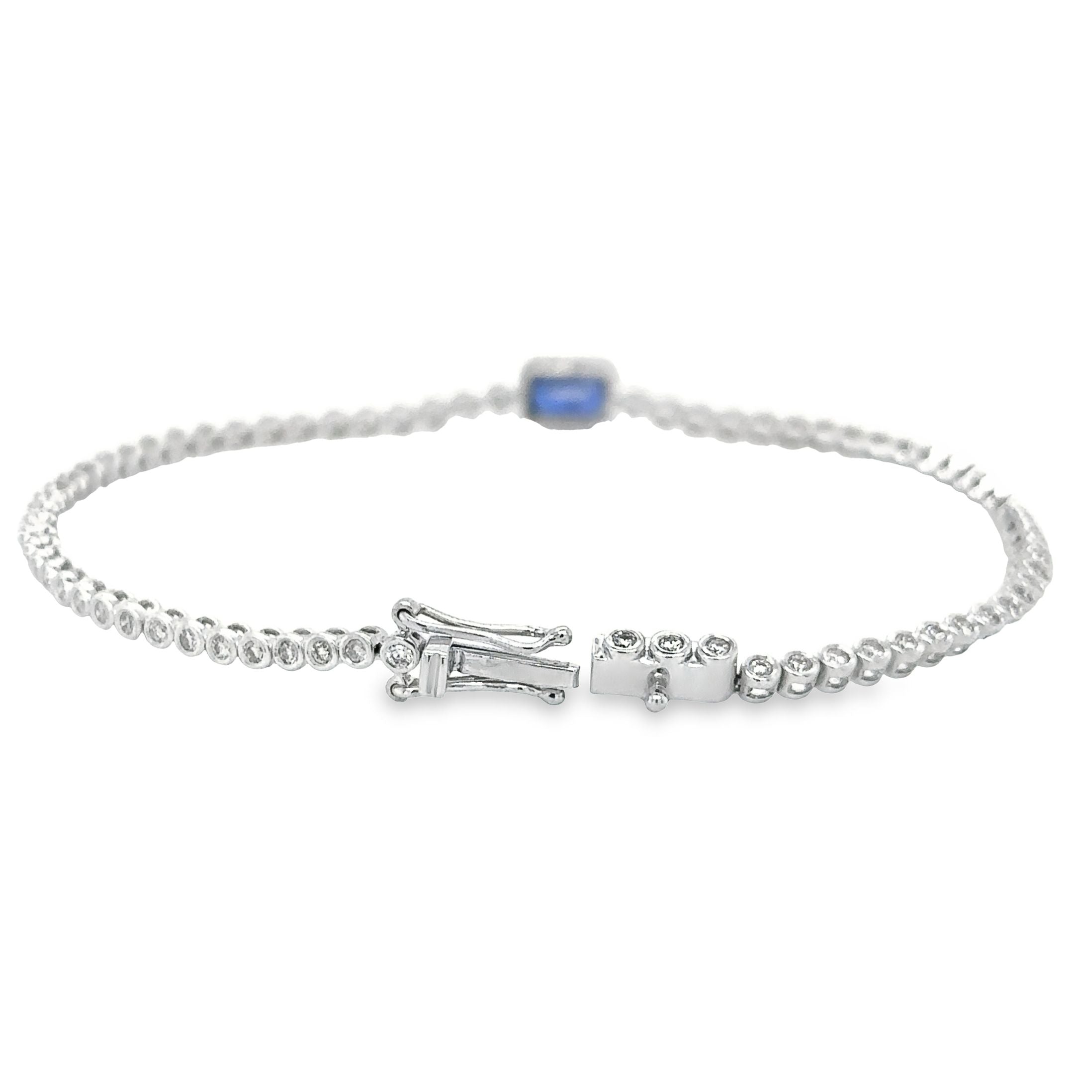 14K White Gold Sapphire Oct With Diamond Tennis Bracelet  1.43 TCW