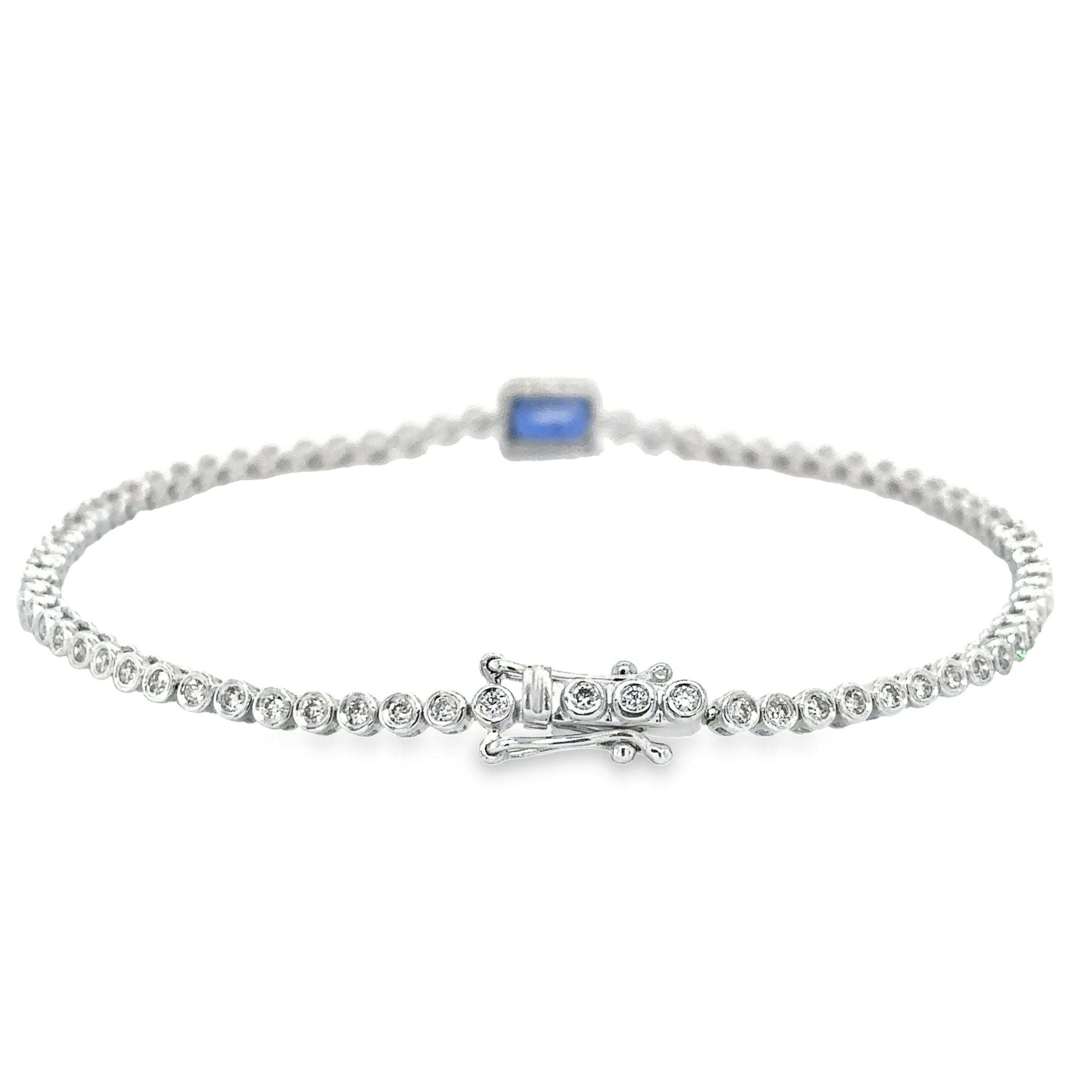 14K White Gold Sapphire Oct With Diamond Tennis Bracelet  1.43 TCW