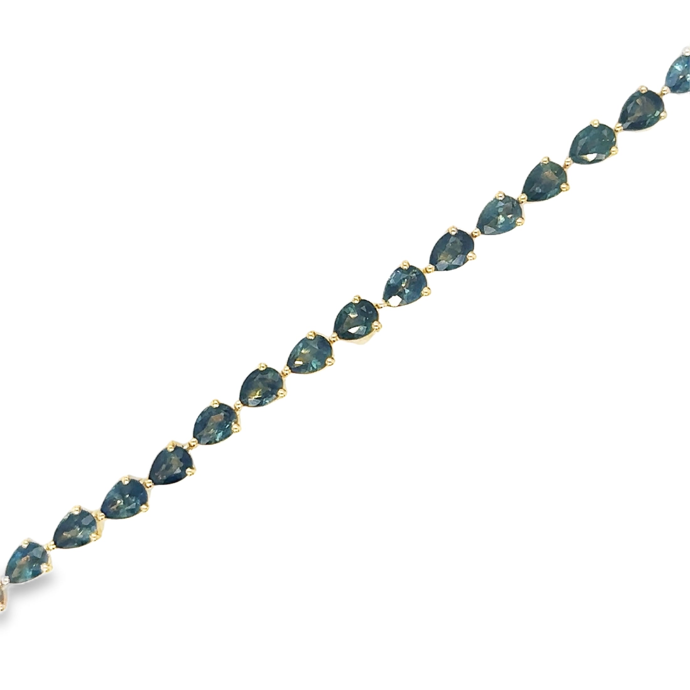 Pulsera De Zafiro Verde/Azul En Forma De Pera De Oro Amarillo De 14 K De 7", 5.52CT