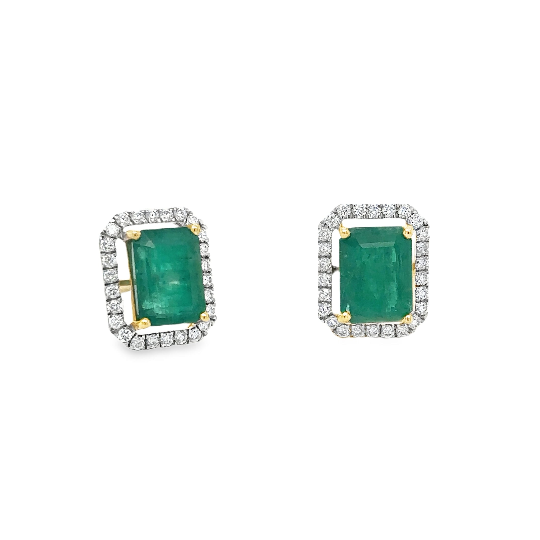 14K Yellow Gold Emerald & Diamonds Earring 3.96 TCW