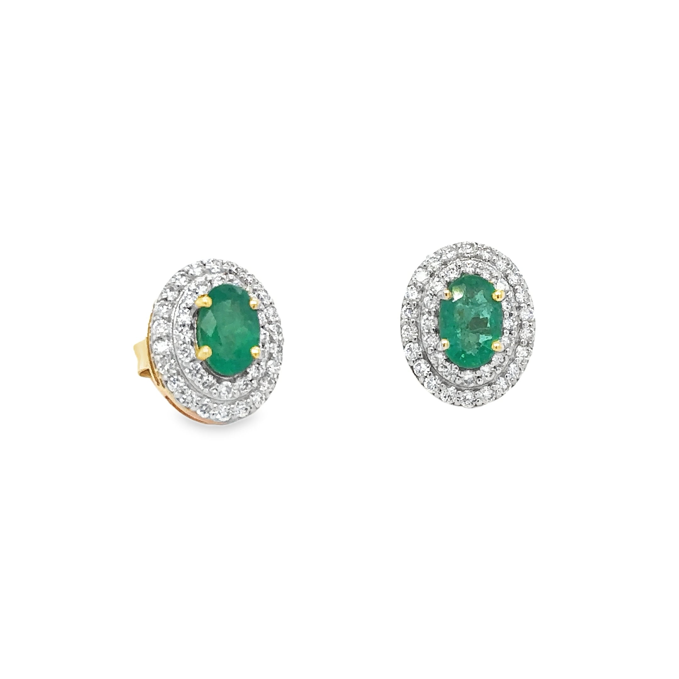 14K Yellow Gold Emerald & Diamonds Earring 1.44 TCW