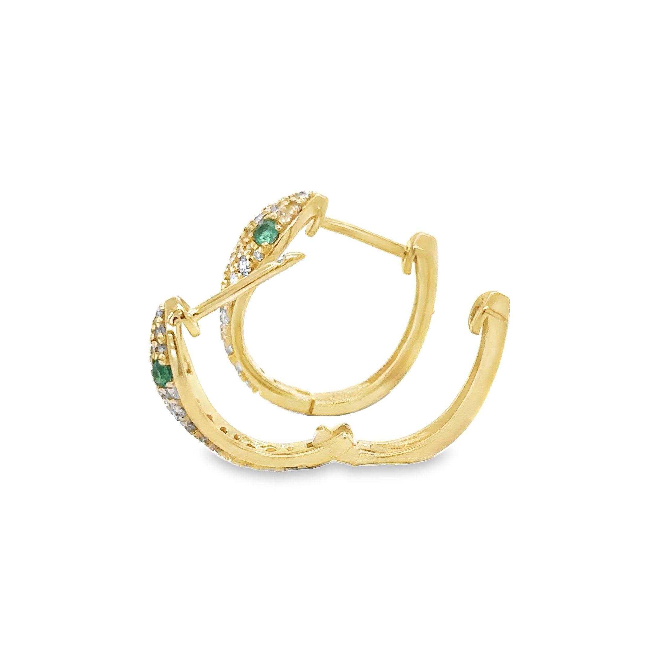 14K Yellow Gold Emerald & Diamonds Snake Huggies 0.58 TCW