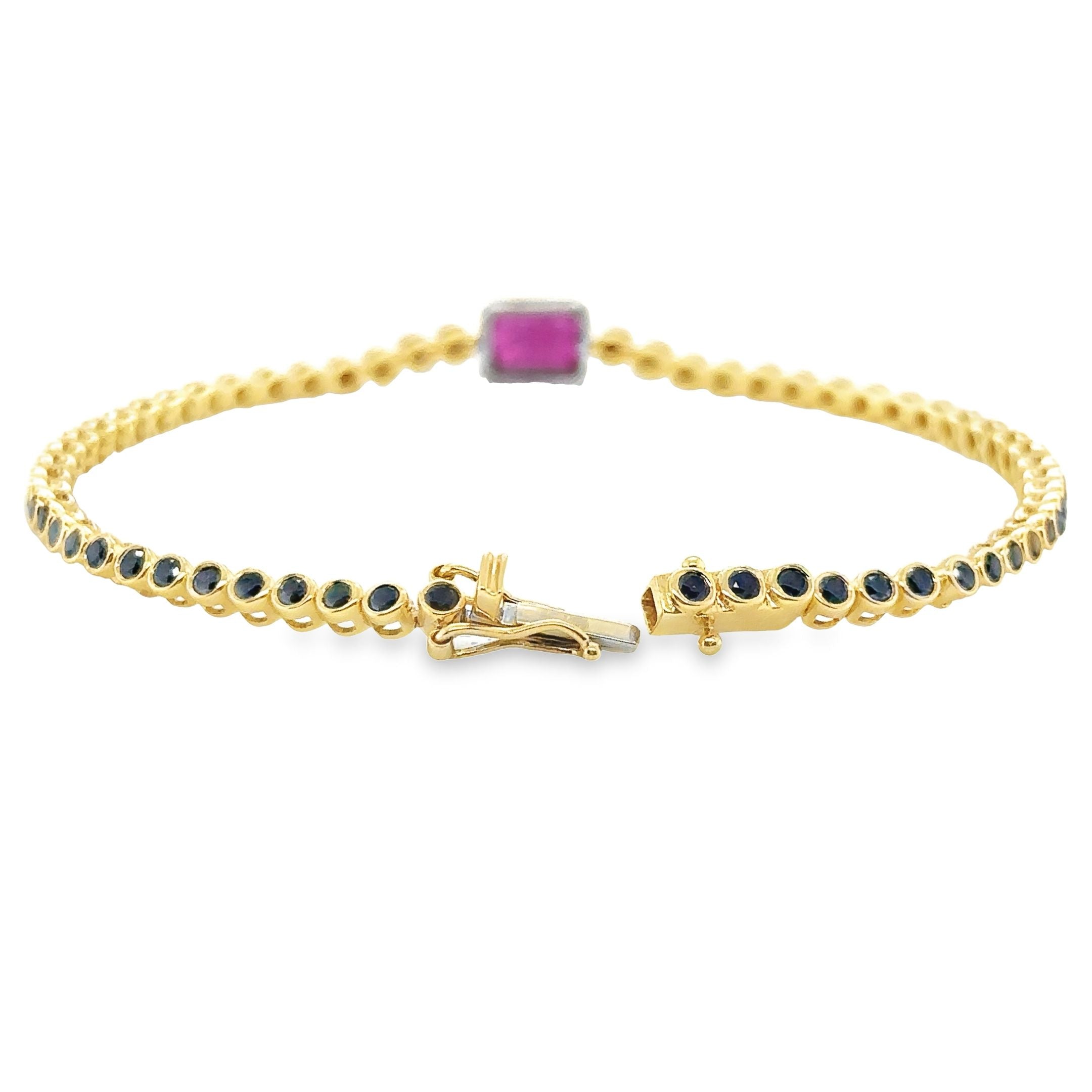 14K Yellow Gold Black Diamond With Ruby   Tennis Bracelet  2.83 TCW