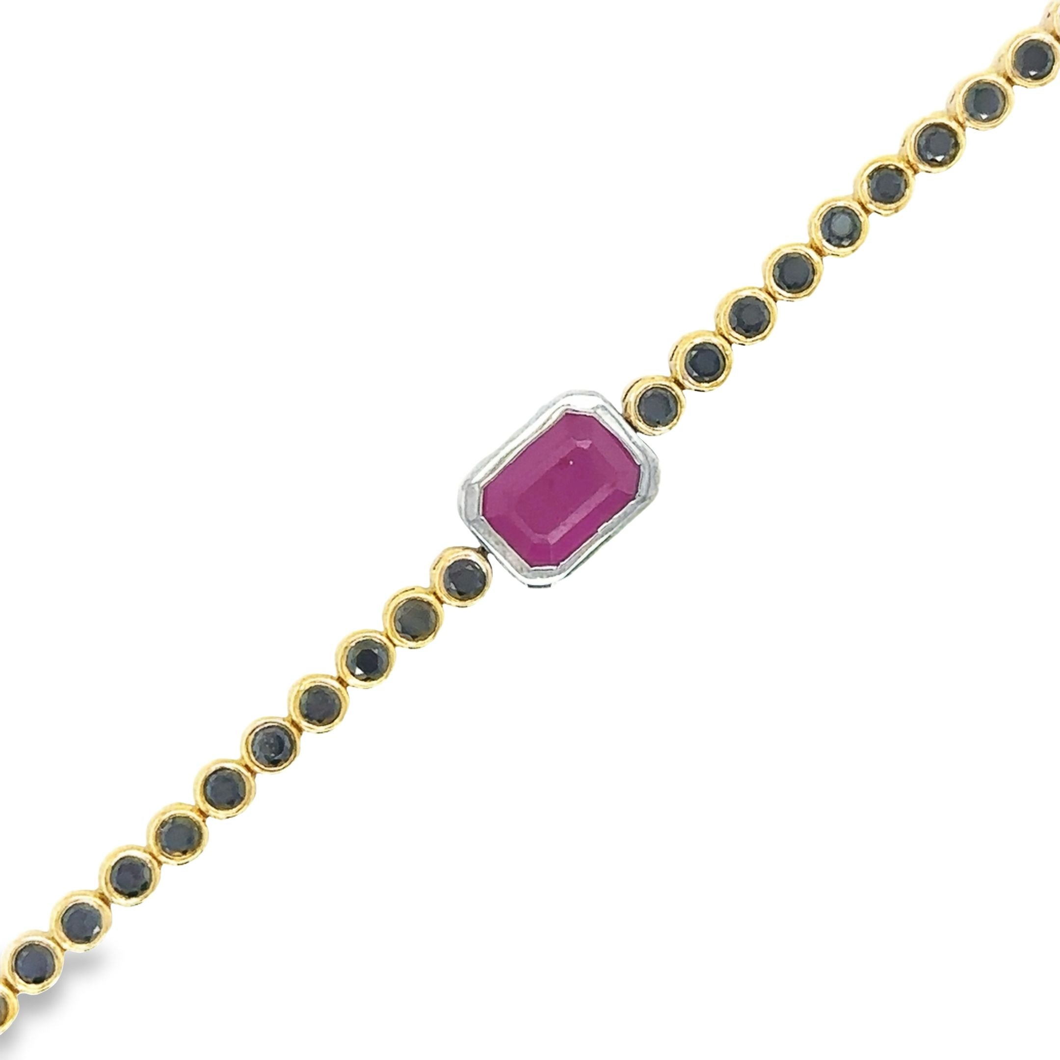 14K Yellow Gold Black Diamond With Ruby   Tennis Bracelet  2.83 TCW