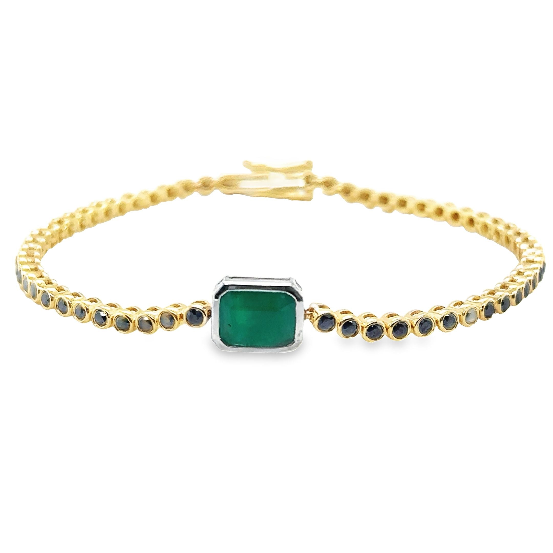 14K Yellow Gold Black Diamond With Emerald   Tennis Bracelet  3.33 TCW