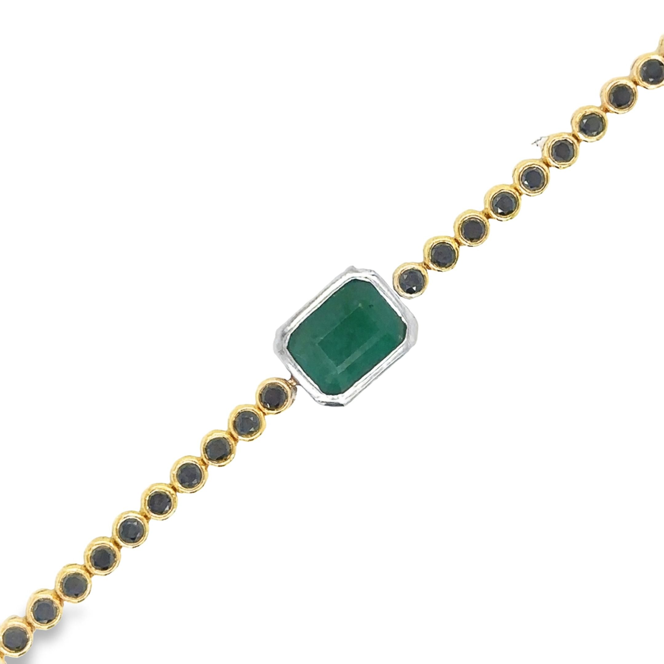 14K Yellow Gold Black Diamond With Emerald   Tennis Bracelet  3.33 TCW