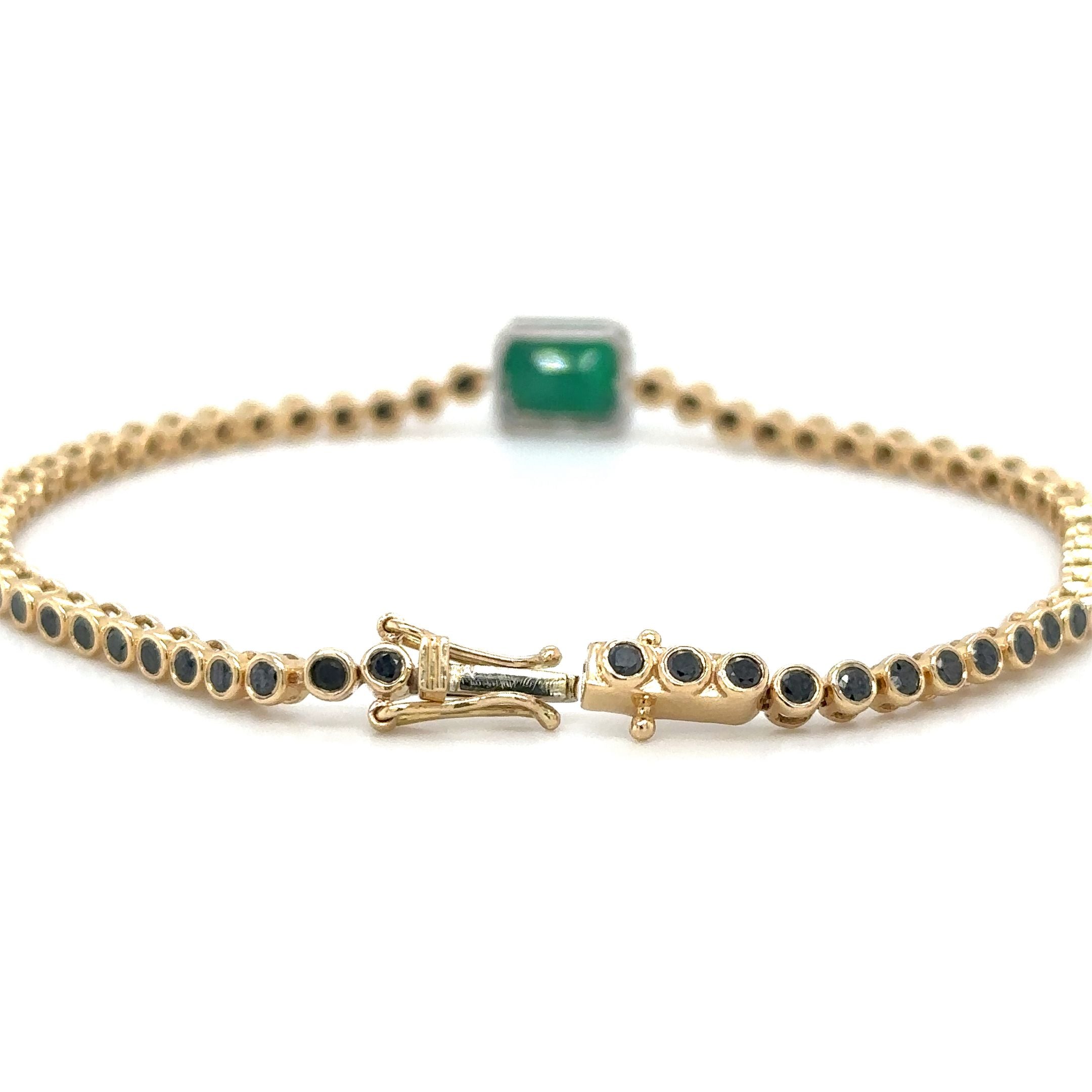 14K Yellow Gold Black Diamond With Emerald   Tennis Bracelet  3.33 TCW