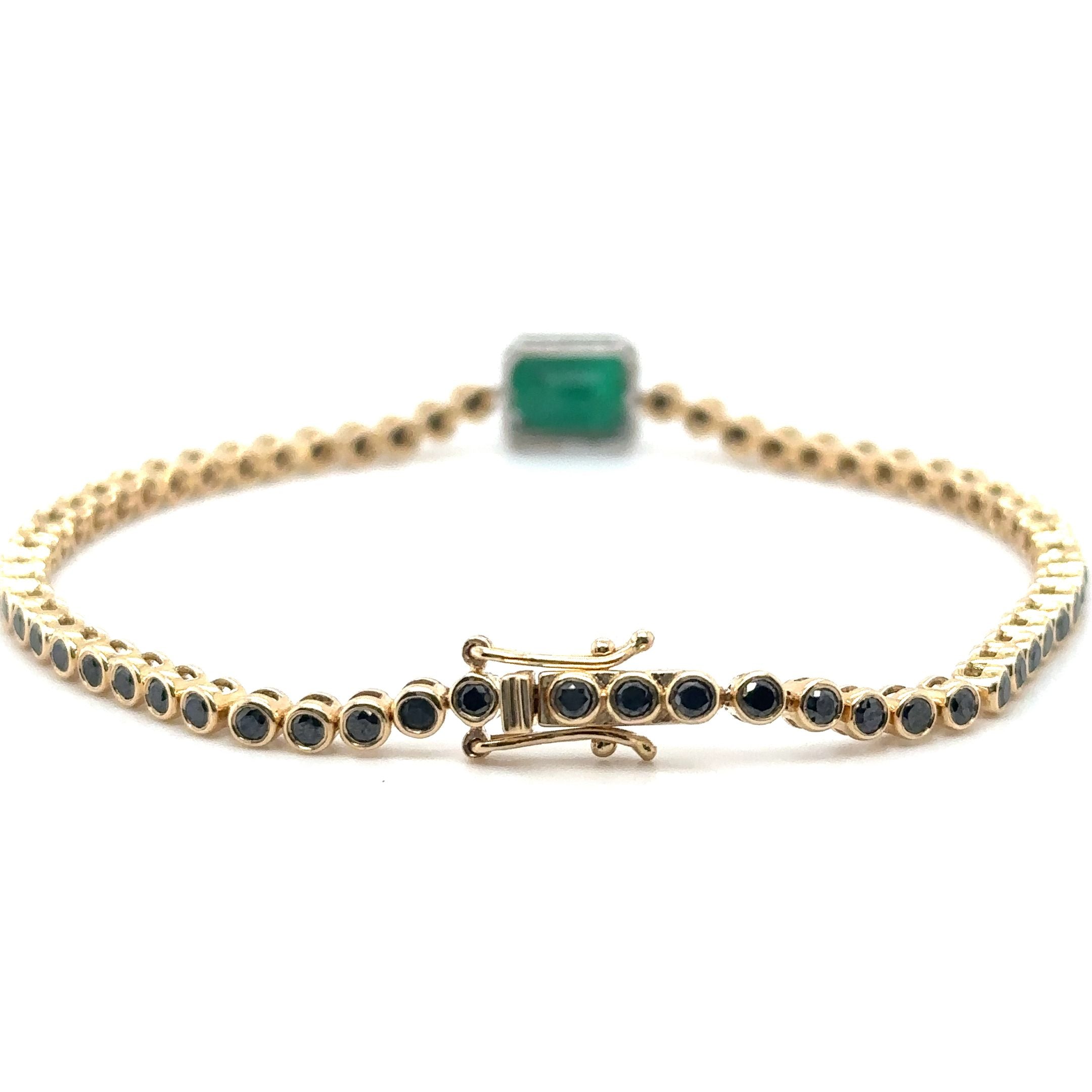 14K Yellow Gold Black Diamond With Emerald   Tennis Bracelet  3.33 TCW