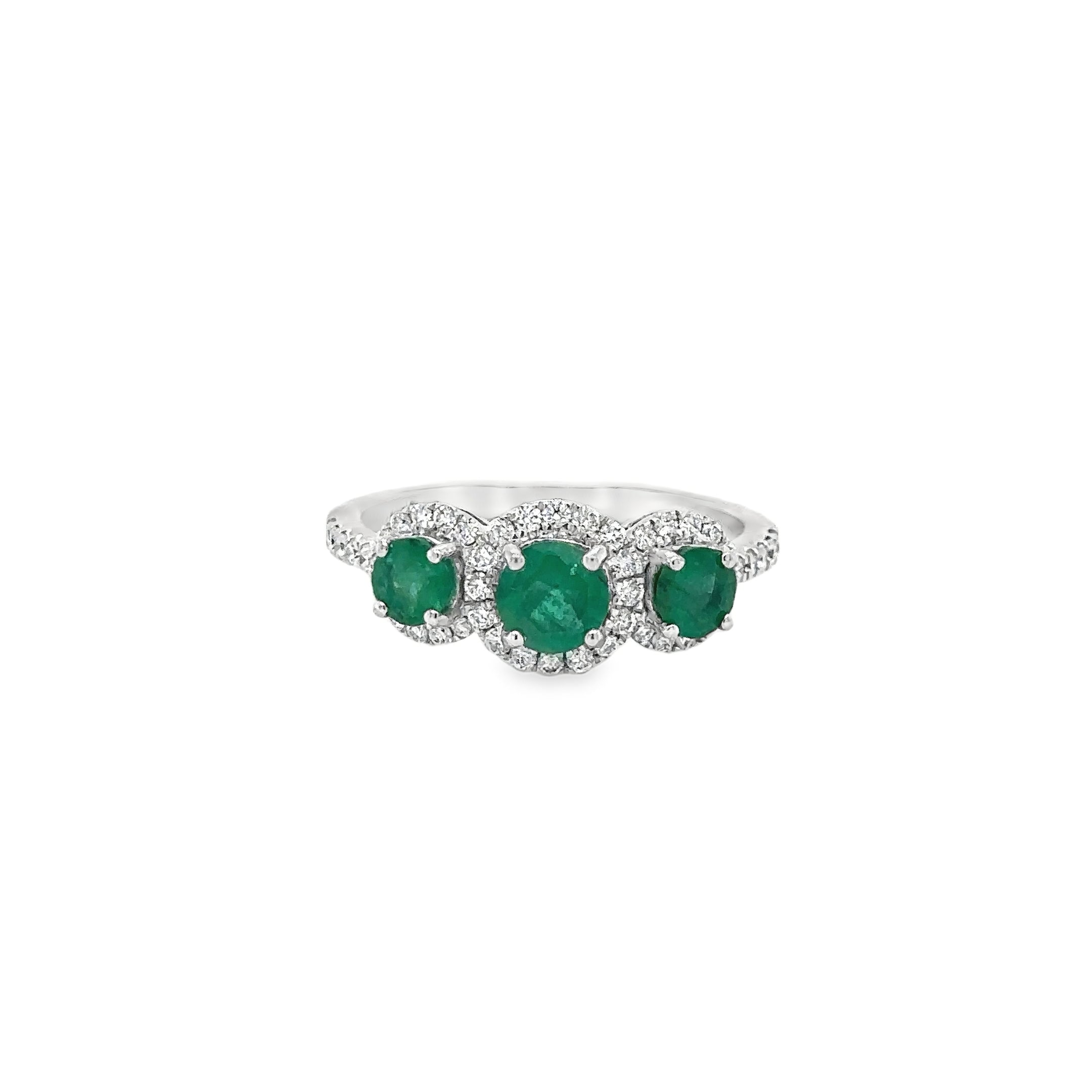 14K White Gold Emerald & Diamonds Ring 1.24 TCW