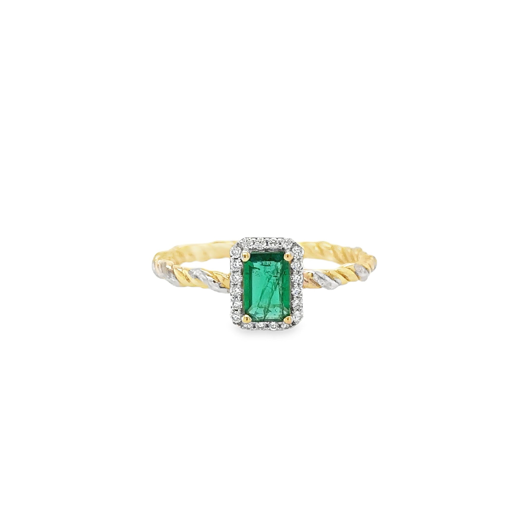 14K Yellow Gold Emerald & Diamonds Ring 0.54 TCW