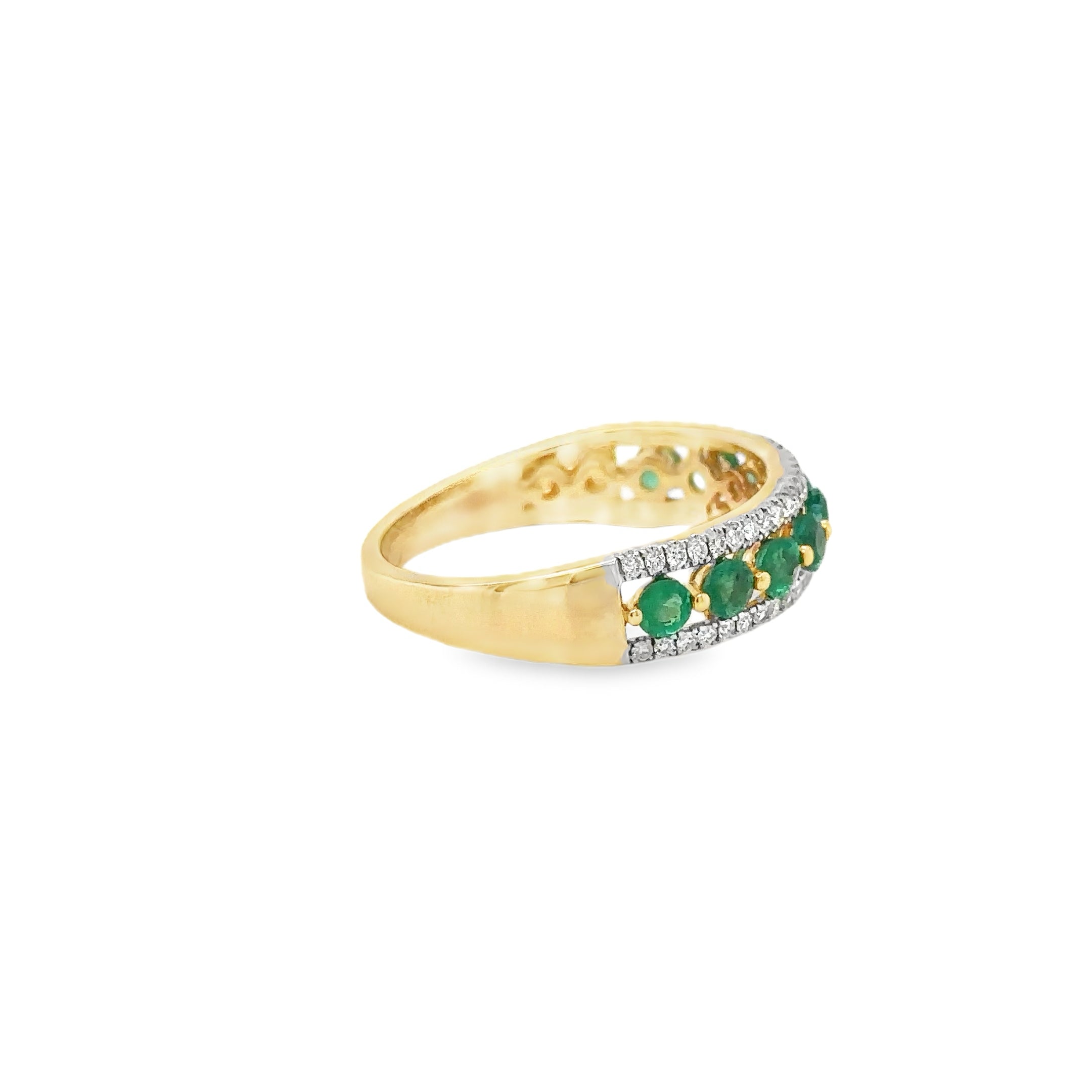 14K Yellow Gold Emerald & Diamonds Ring 0.90 TCW