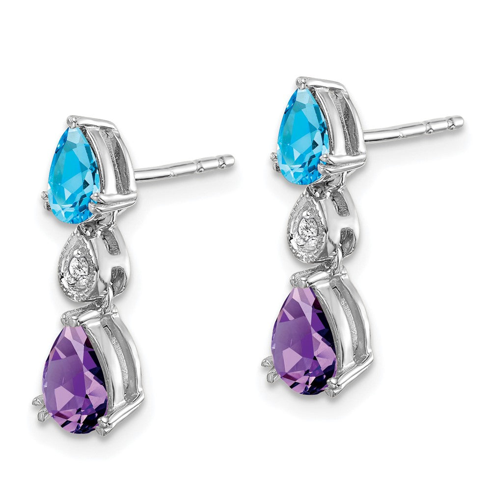 14K White Gold Amethyst & Blue Topaz Dangle Alternate Earring (2.03 TCW)