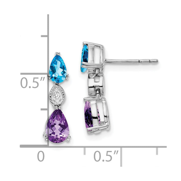 14K White Gold Amethyst & Blue Topaz Dangle Alternate Earring (2.03 TCW)