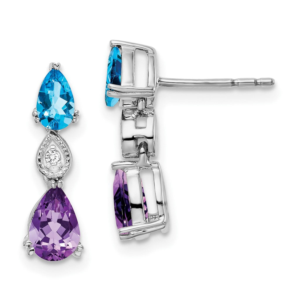 14K White Gold Amethyst & Blue Topaz Dangle Alternate Earring (2.03 TCW)