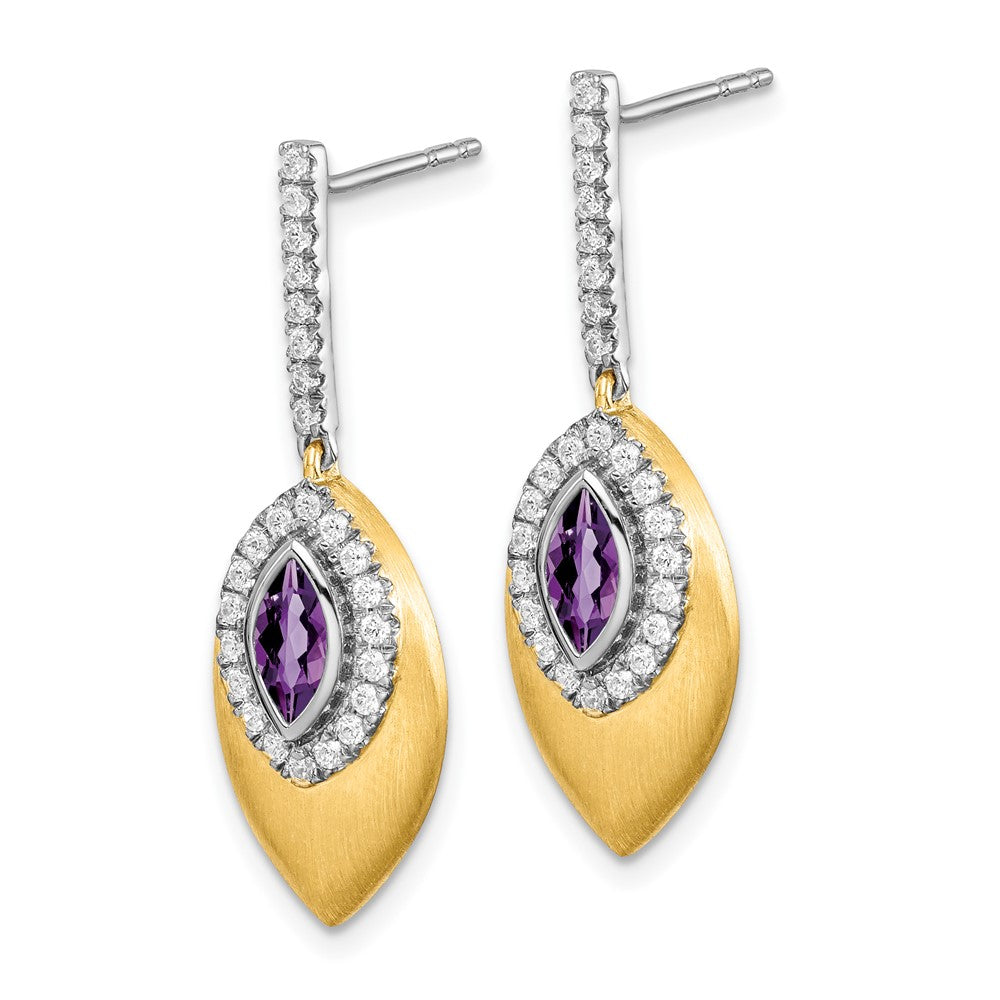 14K White & Yellow Gold Amethyst & Diamond Dangle Halo Earring (1.01 TCW)