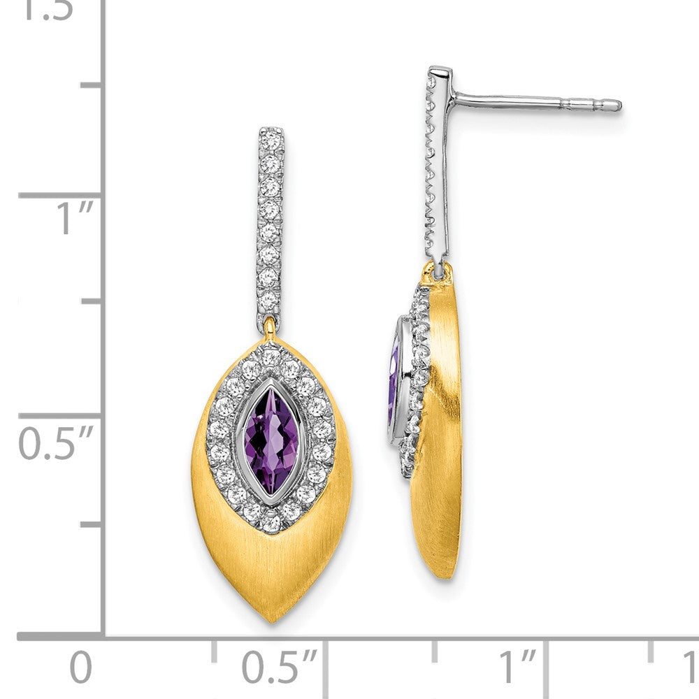 14K White & Yellow Gold Amethyst & Diamond Dangle Halo Earring (1.01 TCW)