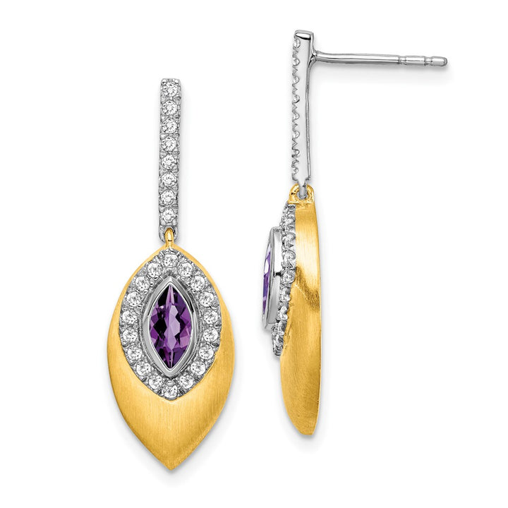 14K White & Yellow Gold Amethyst & Diamond Dangle Halo Earring (1.01 TCW)