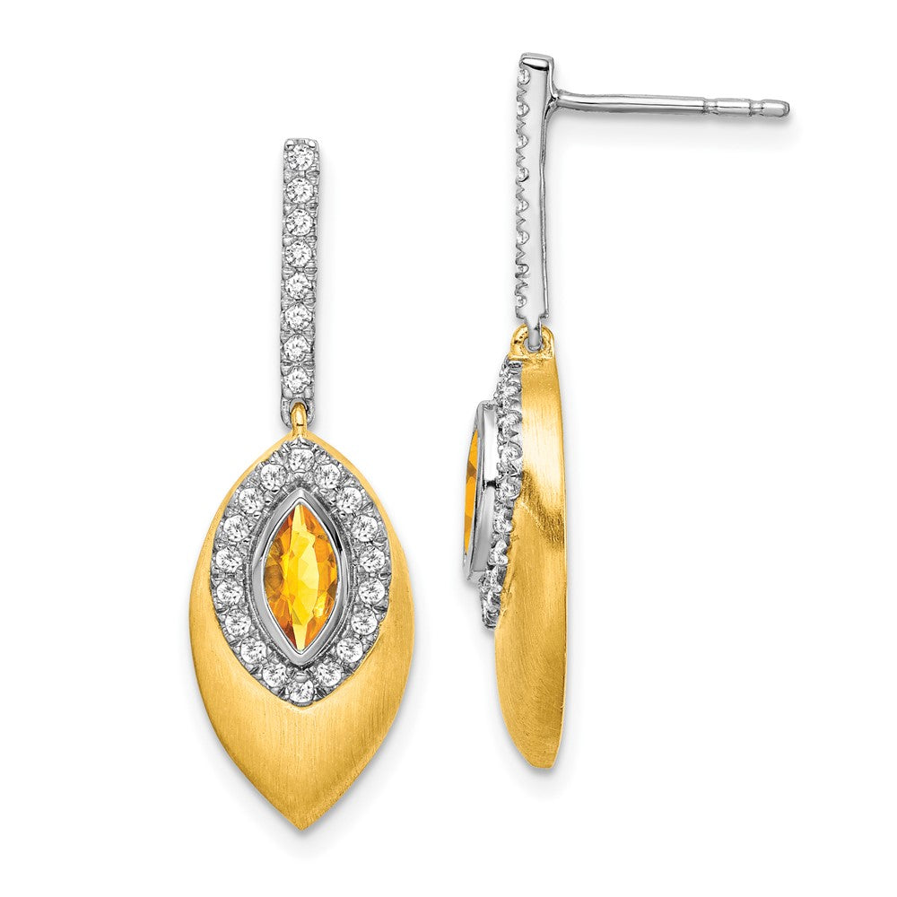 14K White & Yellow Gold Citrine & Diamond Dangle Halo Earring (1.01 TCW)