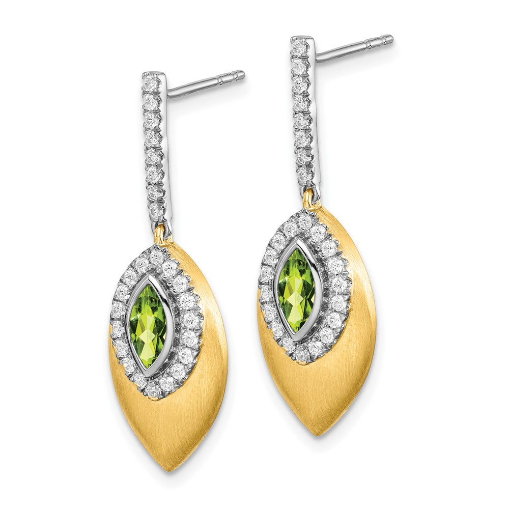 14K White & Yellow Gold Peridot & Diamond Dangle Halo Earring (1.01 TCW)