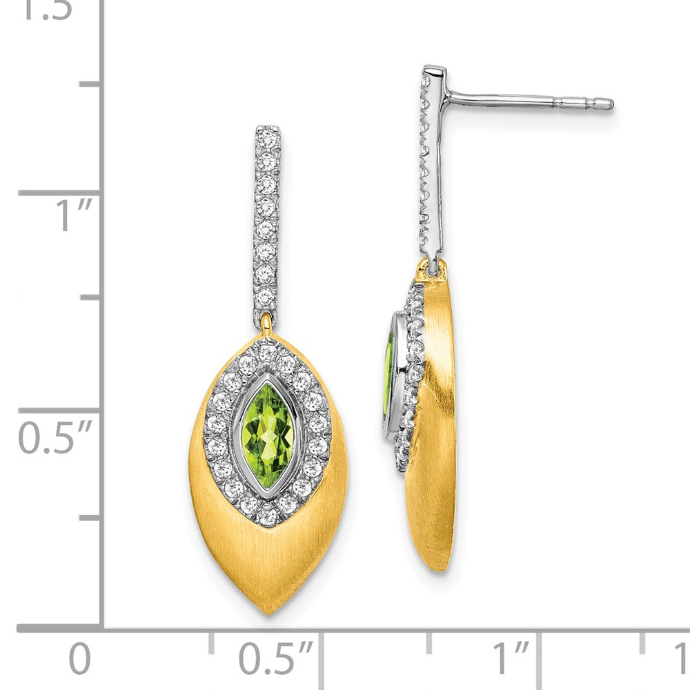 14K White & Yellow Gold Peridot & Diamond Dangle Halo Earring (1.01 TCW)