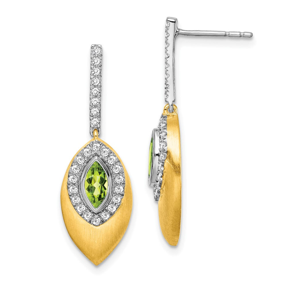 14K White & Yellow Gold Peridot & Diamond Dangle Halo Earring (1.01 TCW)