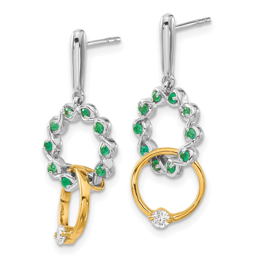 14K White & Yellow Gold Diamond & Emerald Dangle Circle Earring (0.46 TCW)