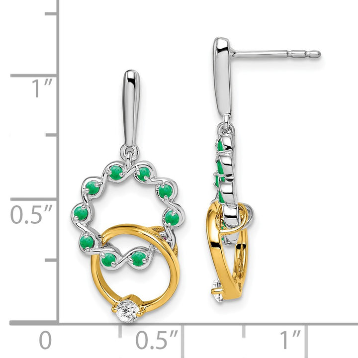 14K White & Yellow Gold Diamond & Emerald Dangle Circle Earring (0.46 TCW)