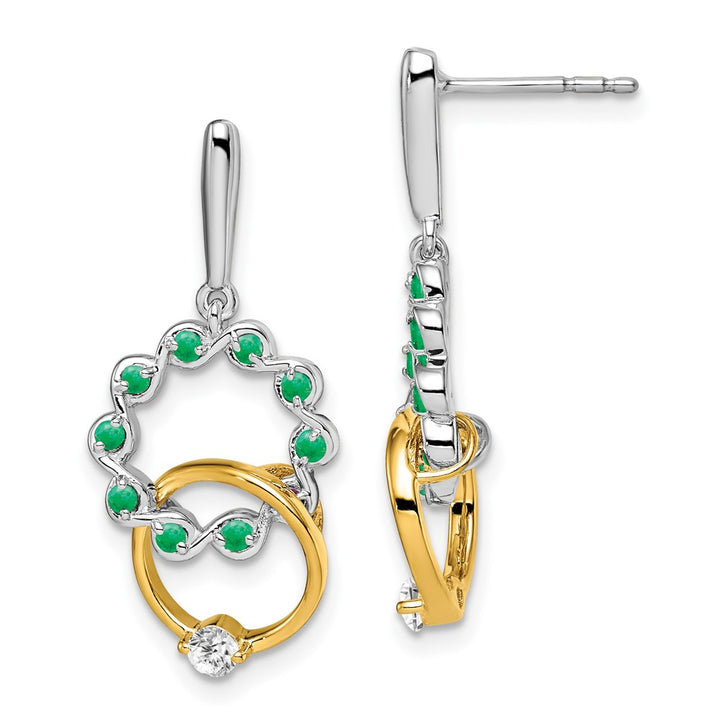 14K White & Yellow Gold Diamond & Emerald Dangle Circle Earring (0.46 TCW)