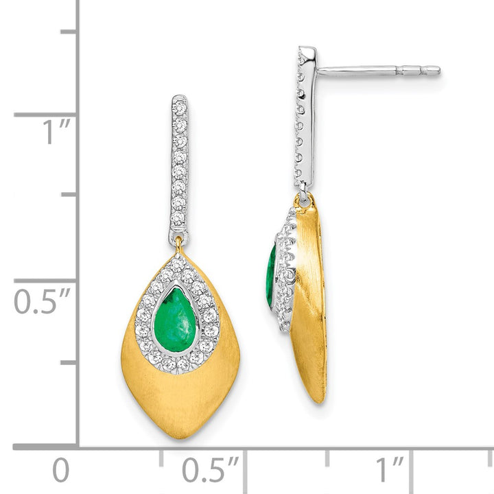 14K White & Yellow Gold Emerald & Diamond Dangle Halo Earring (0.75 TCW)