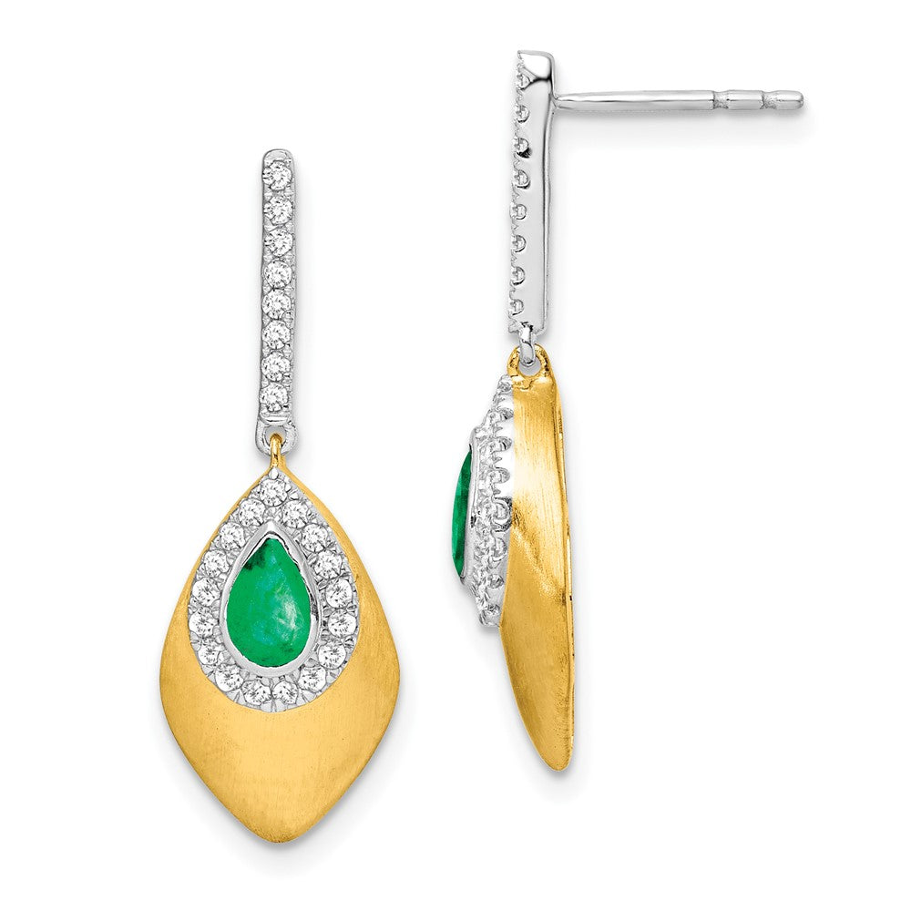 14K White & Yellow Gold Emerald & Diamond Dangle Halo Earring (0.75 TCW)