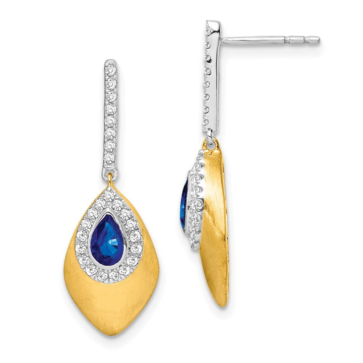 14K White & Yellow Gold Sapphire & Diamond Dangle Halo Earring (0.75 TCW)