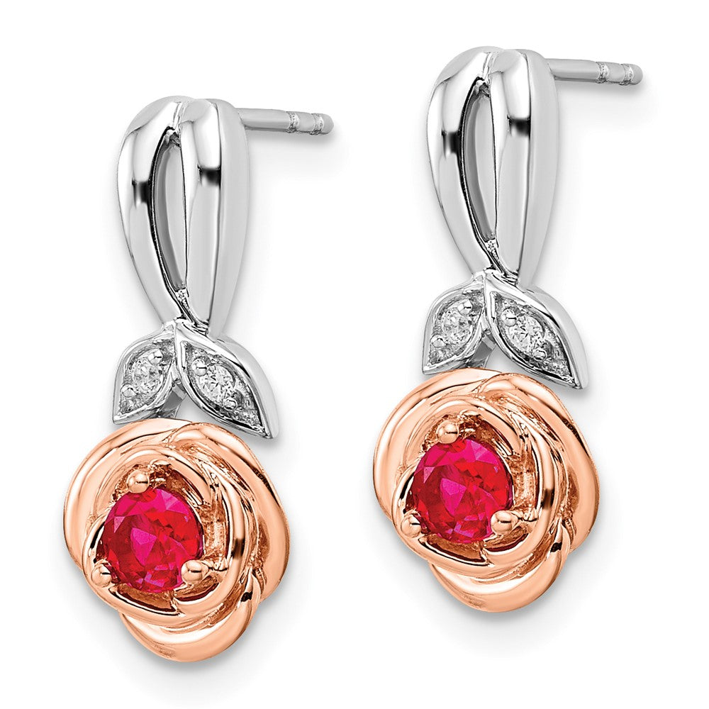 14K White & Rose Gold Ruby & Diamond Drop Flower Earring (0.51 TCW)