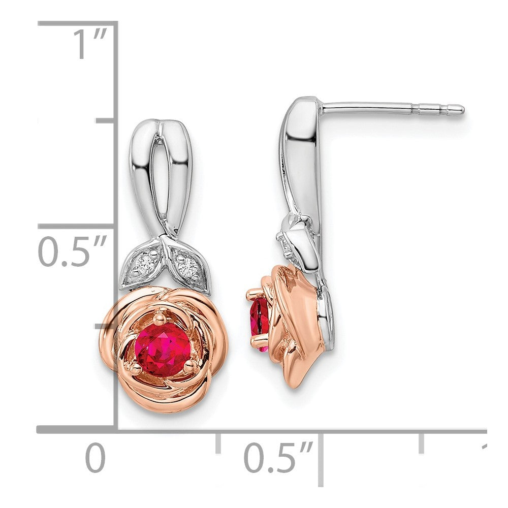 14K White & Rose Gold Ruby & Diamond Drop Flower Earring (0.51 TCW)