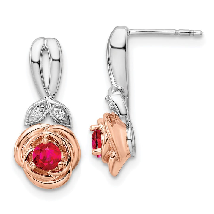 14K White & Rose Gold Ruby & Diamond Drop Flower Earring (0.51 TCW)