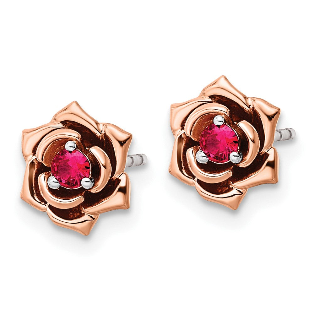 14K White & Rose Gold Ruby Stud Flower Earring (0.18 TCW)