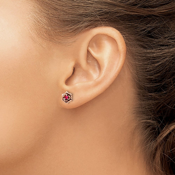 14K White & Rose Gold Ruby Stud Flower Earring (0.18 TCW)