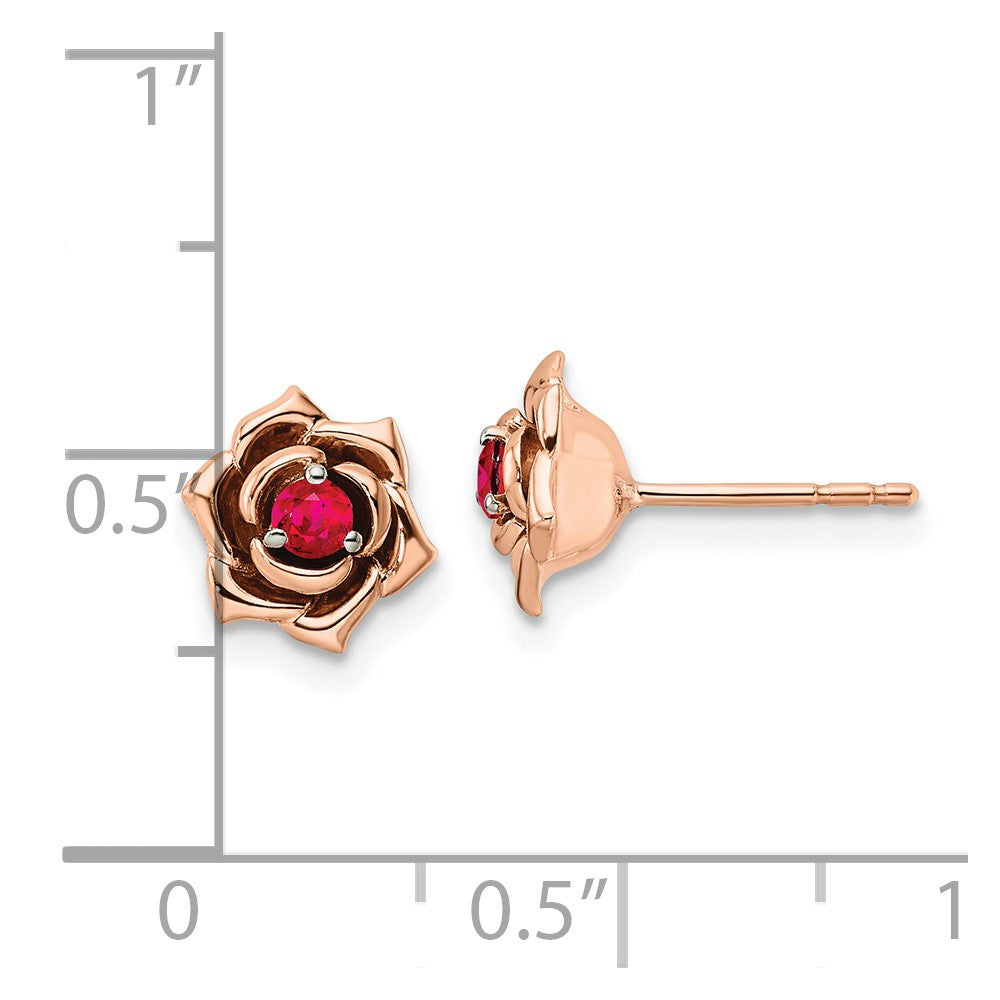 14K White & Rose Gold Ruby Stud Flower Earring (0.18 TCW)