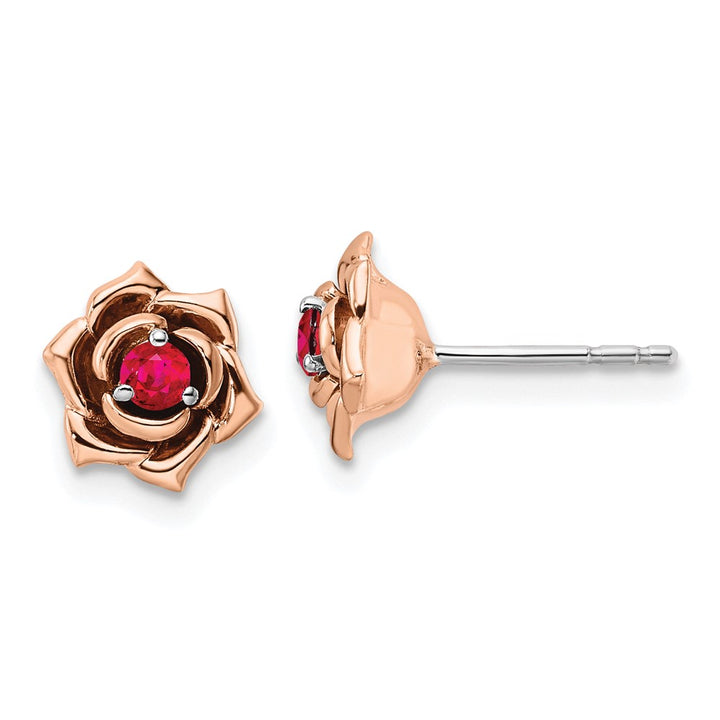 14K White & Rose Gold Ruby Stud Flower Earring (0.18 TCW)