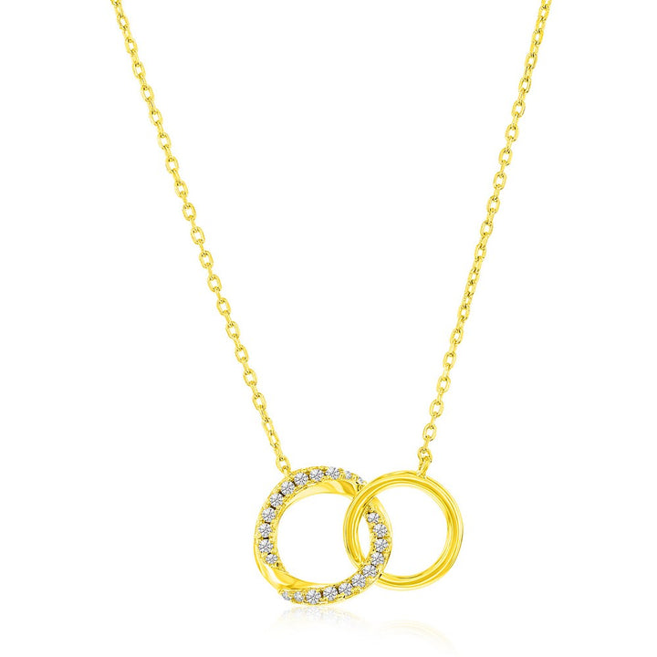 Sterling Silver Double Circle CZ Necklace - Gold Plated