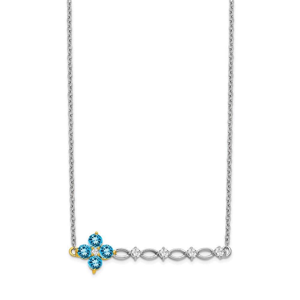 14K White & Yellow Gold Blue Topaz & Diamond Bar Flower Necklace (1.04 TCW)