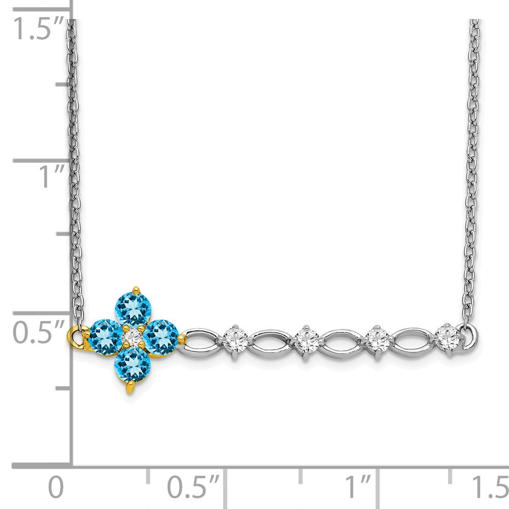 14K White & Yellow Gold Blue Topaz & Diamond Bar Flower Necklace (1.04 TCW)