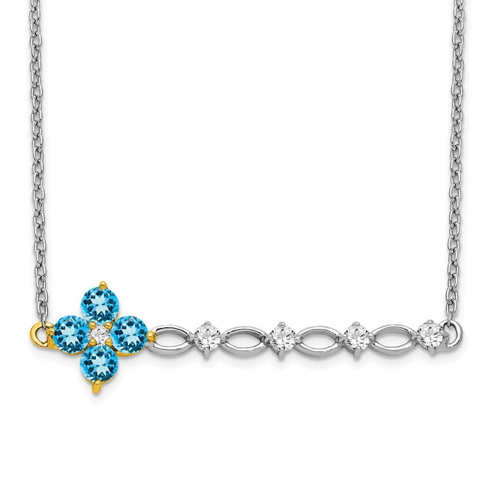 14K White & Yellow Gold Blue Topaz & Diamond Bar Flower Necklace (1.04 TCW)