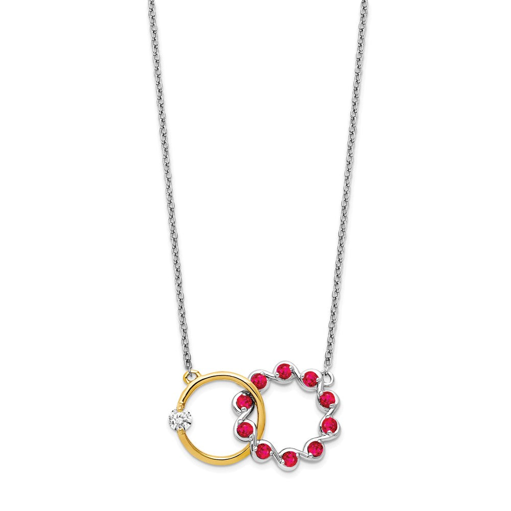 14K White & Yellow Gold Diamond & Ruby Circle Interlinked Necklace (0.56 TCW)