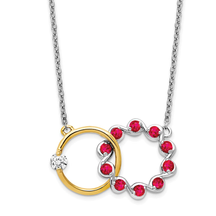 14K White & Yellow Gold Diamond & Ruby Circle Interlinked Necklace (0.56 TCW)