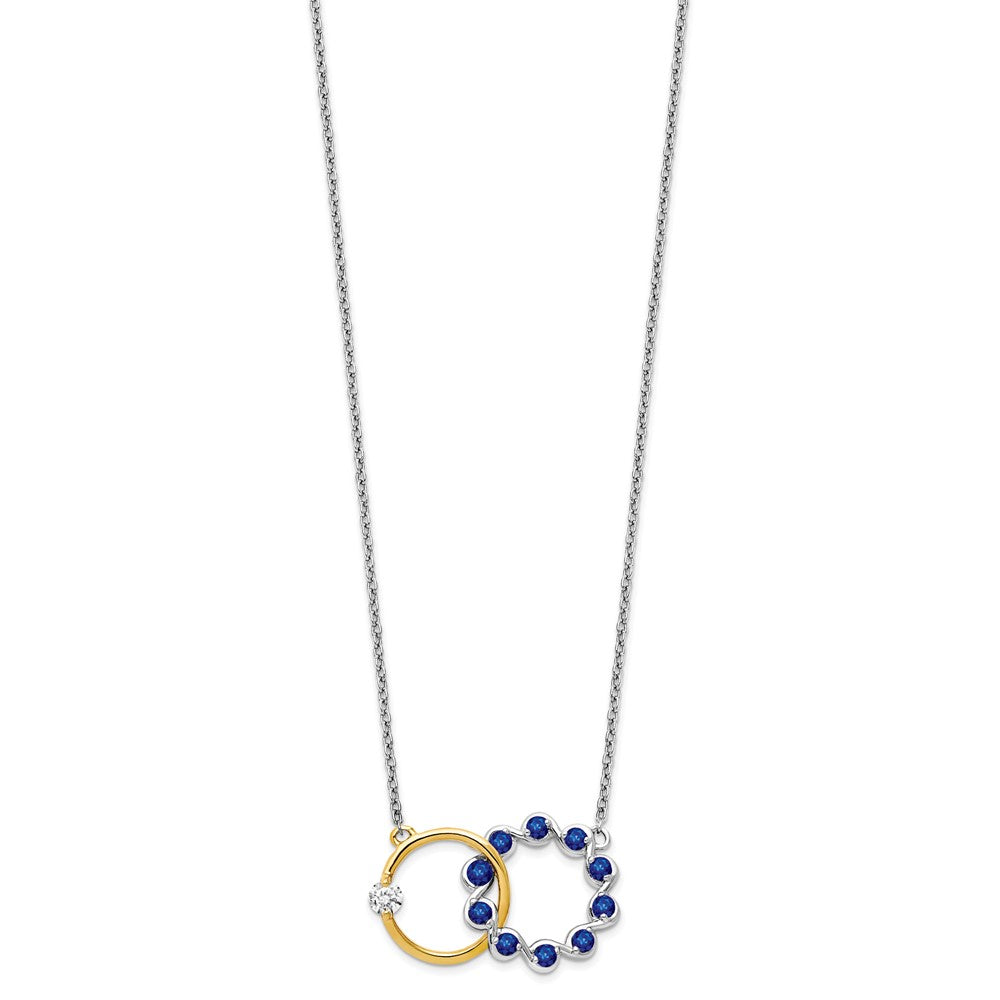 14K White & Yellow Gold Diamond & Sapphire Circle Interlinked Necklace (0.56 TCW)