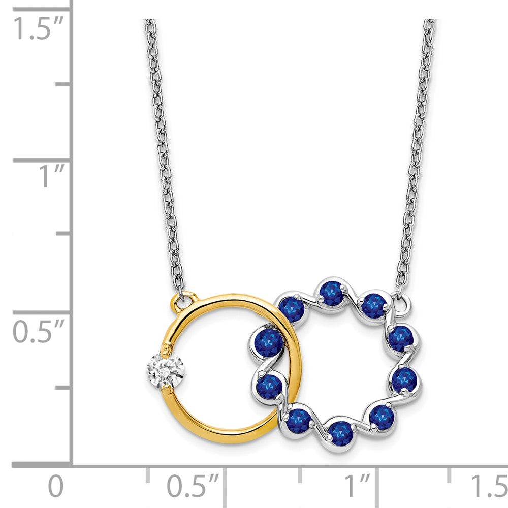 14K White & Yellow Gold Diamond & Sapphire Circle Interlinked Necklace (0.56 TCW)