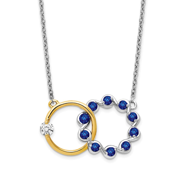 14K White & Yellow Gold Diamond & Sapphire Circle Interlinked Necklace (0.56 TCW)