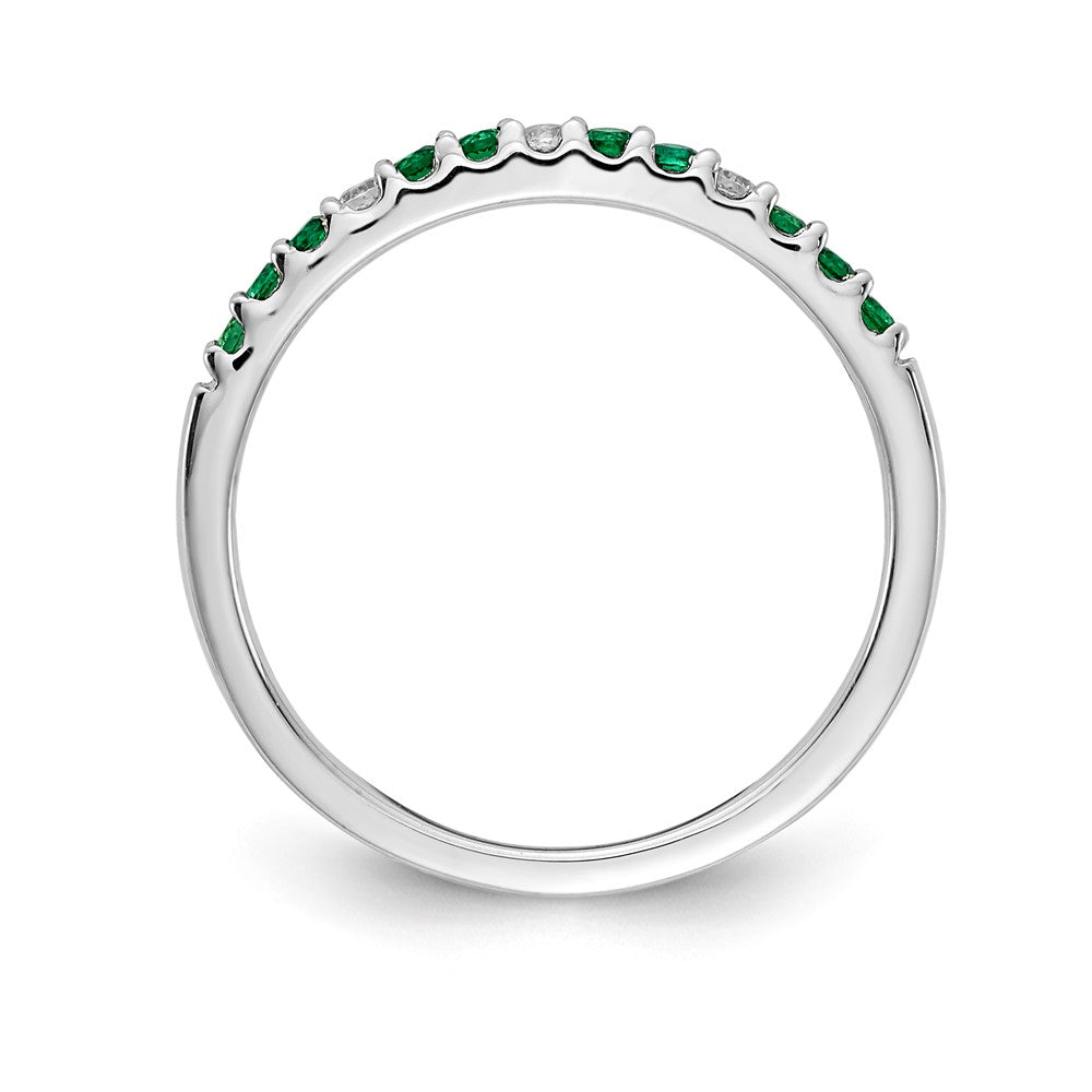 14K White Gold Alternating Emerald & Diamond Anniversary Ring (0.20 TCW)