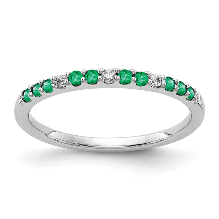 14K White Gold Alternating Emerald & Diamond Anniversary Ring (0.20 TCW)